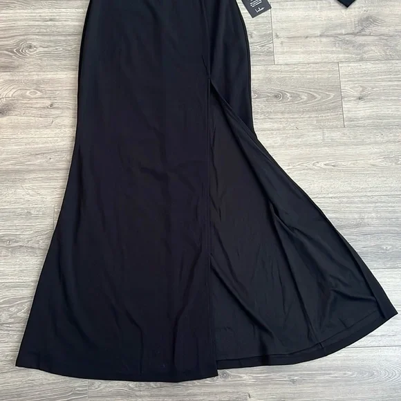 Lulus Stunning Essence One Shoulder Mermaid Maxi Dress Large Black Slit Mesh NWT - Picture 9 of 12